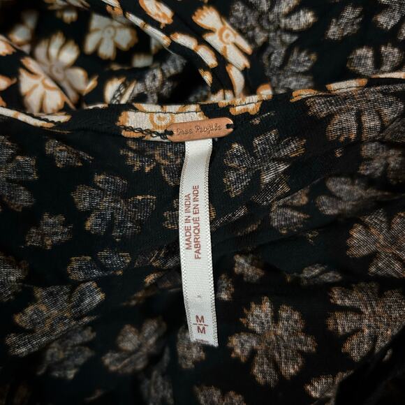 Free People Floral Print Pradera Faux Wrap Black Copper Mini Dress Size Medium - Picture 3 of 7